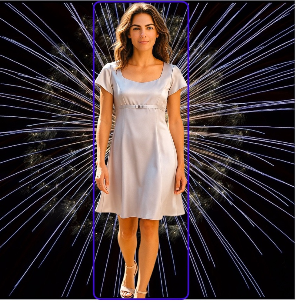 Kay Unger beautiful silver silky sateen evening dress!